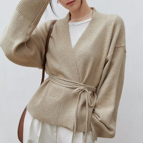 Sweaters - Brand new Drop Shoulder Belted Cardigan Apricot